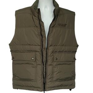 Esprit Vest Size M Quilted Puffer Dark Green Full Zipper 50% Down 4 Front Pocket